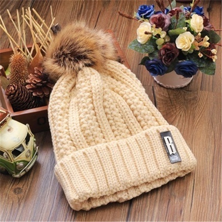 女士韩版潮可爱b标针织帽子 冬季爆款毛球毛线帽子 B1608
