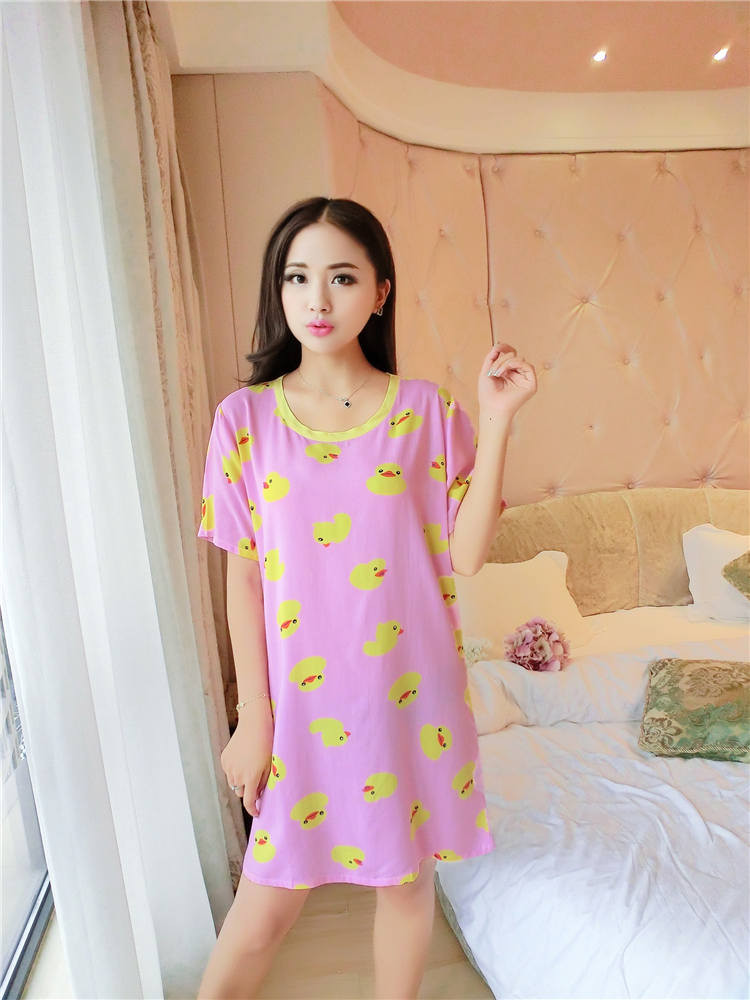 韩版睡裙女夏季薄款短袖卡通绵绸睡衣纯棉绸家居服可爱加大码P358