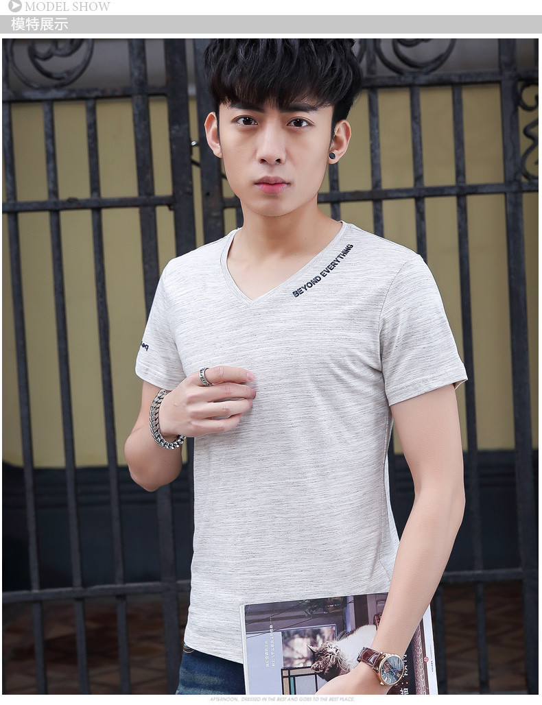 夏季短袖t恤男青少年男士V领纯棉体恤修身半袖韩版潮男装上衣NC618