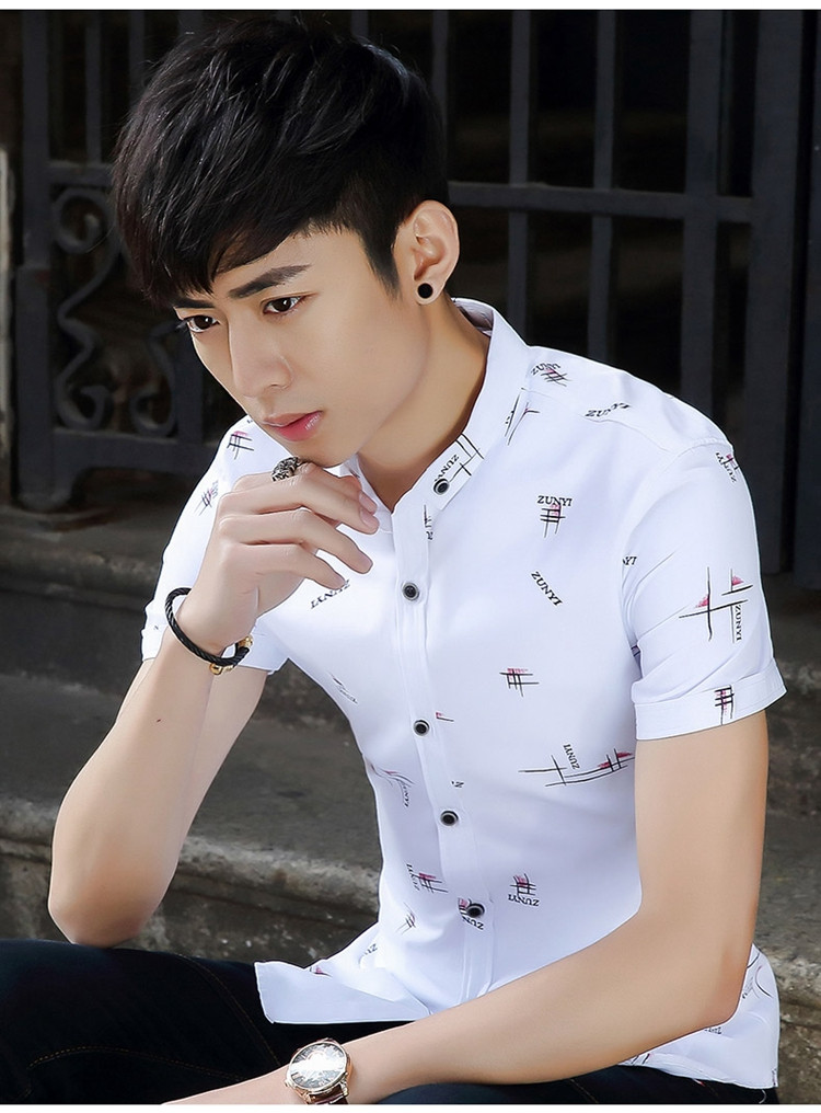  夏季男士短袖衬衫韩版修身款中袖白色衬衣 青年时尚潮流寸衫潮NC084