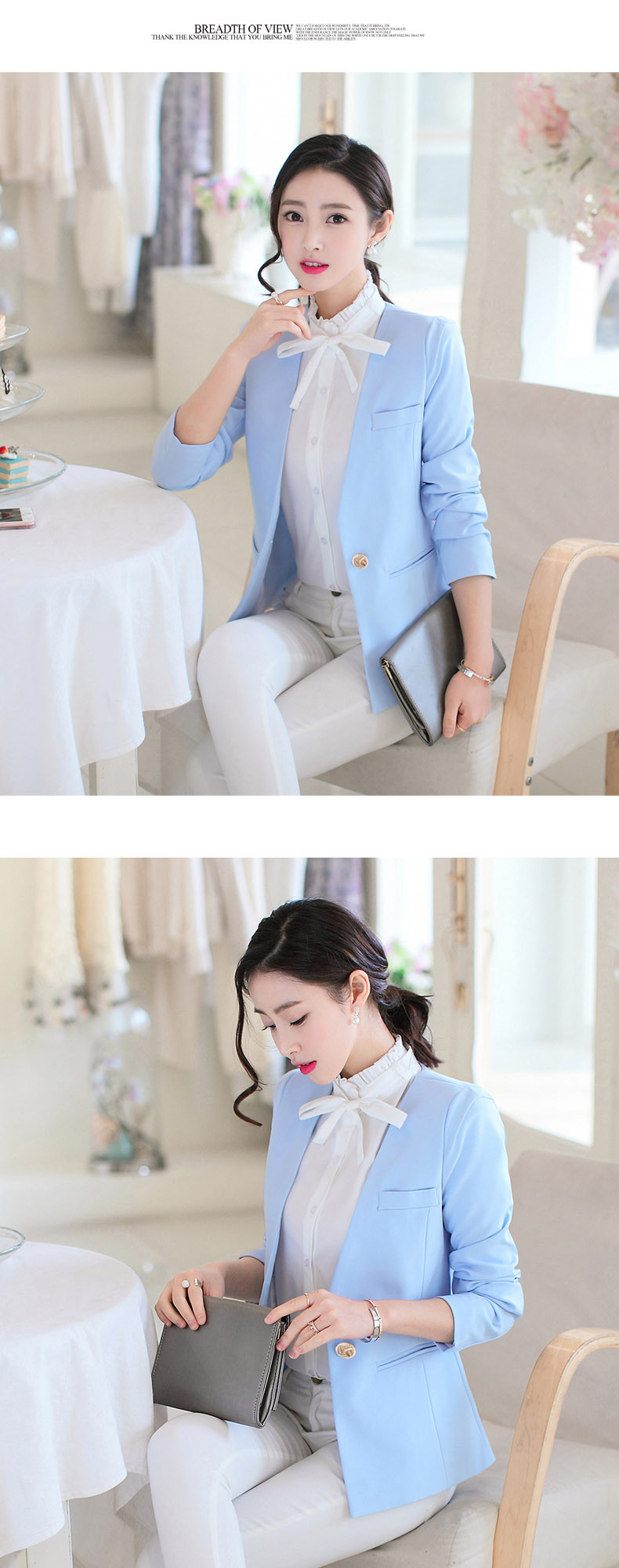2017韩版春季新款V领小西装女士休闲西服长袖外套显瘦修身气质扣ouf530