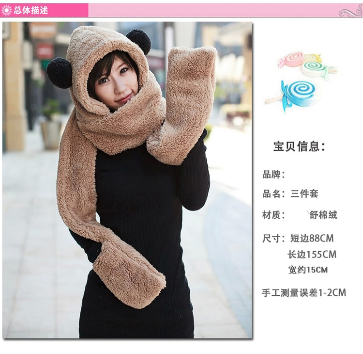  新款可爱日韩双层毛绒加厚保暖一体式秋冬手套 女BF650
