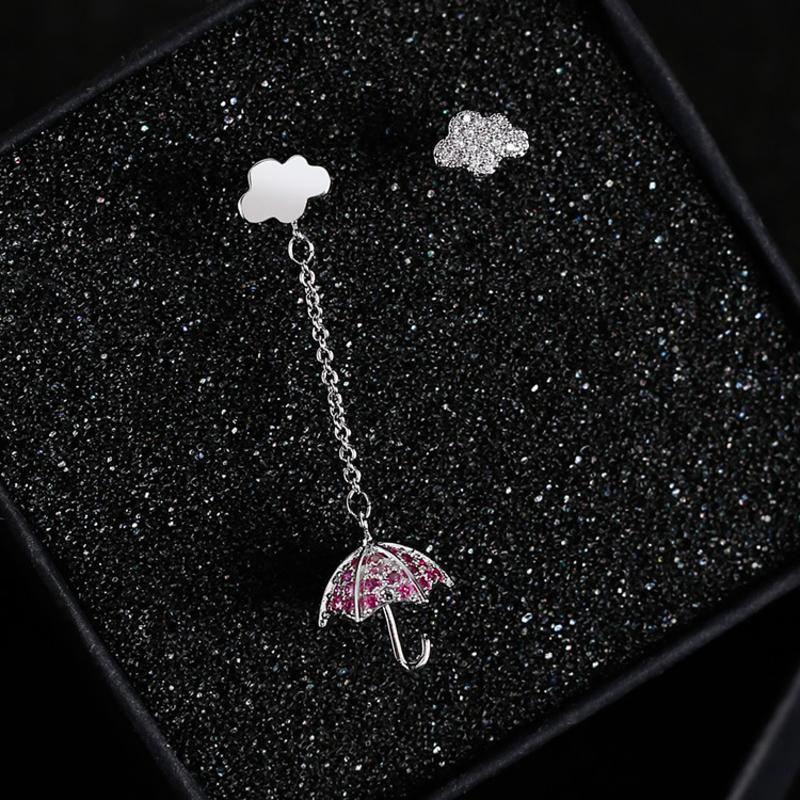 韩版可爱个性甜美雨伞耳钉气质不对称云朵耳环B406