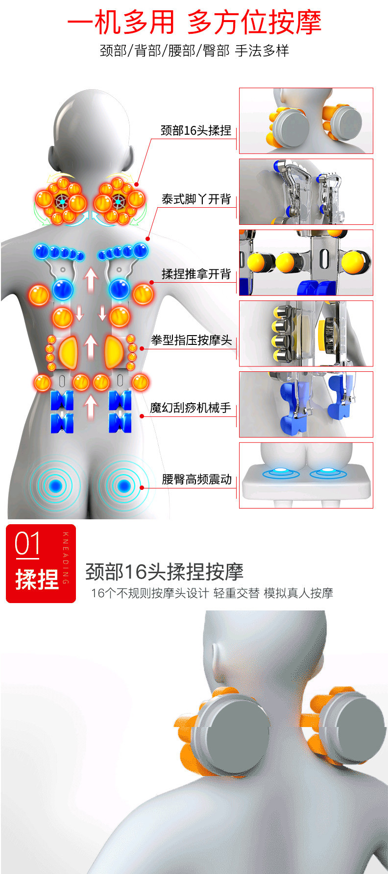 怡禾康  颈部腰部靠垫按摩垫（升级版 ）YH-868