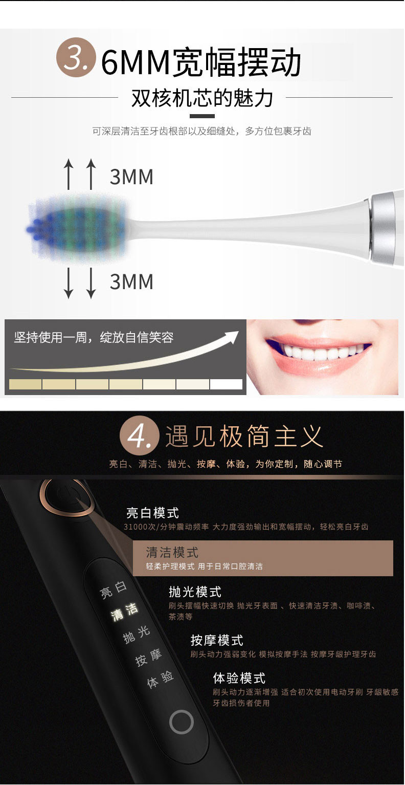 赛嘉 S8 电动牙刷成人款智能5档清洁