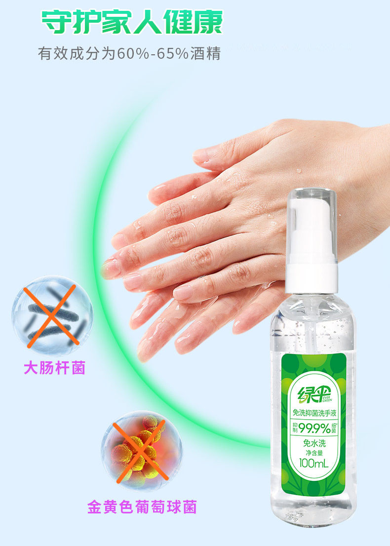 绿伞 免洗洗手液守护家人健康 100ml 两瓶装