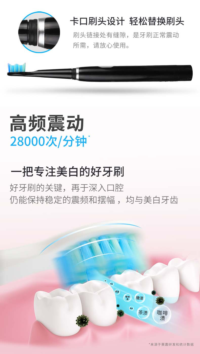 赛嘉 电动牙刷成人款家用防水 E2 配6个牙刷头