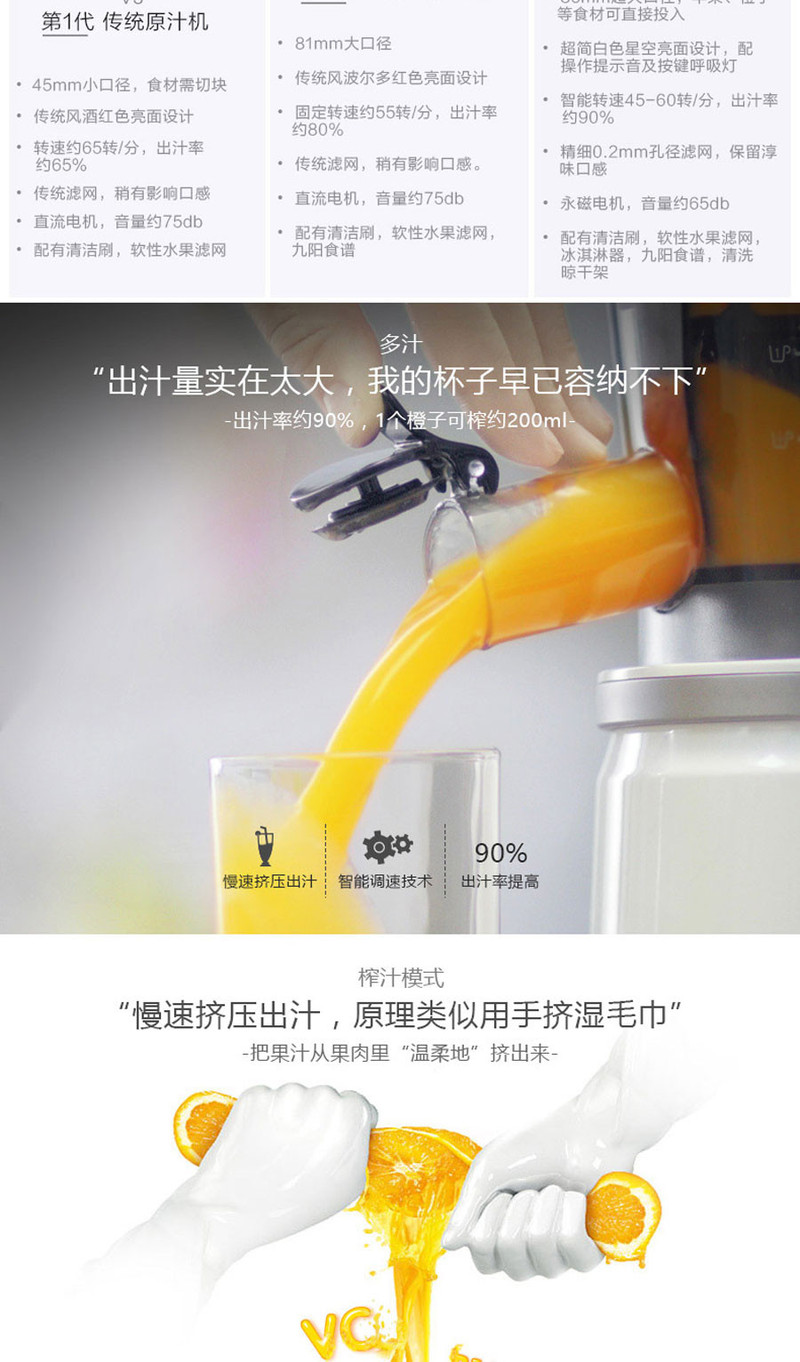 Joyoung九阳原汁机 JYZ-V18 家用多功能大口径原汁机榨汁机