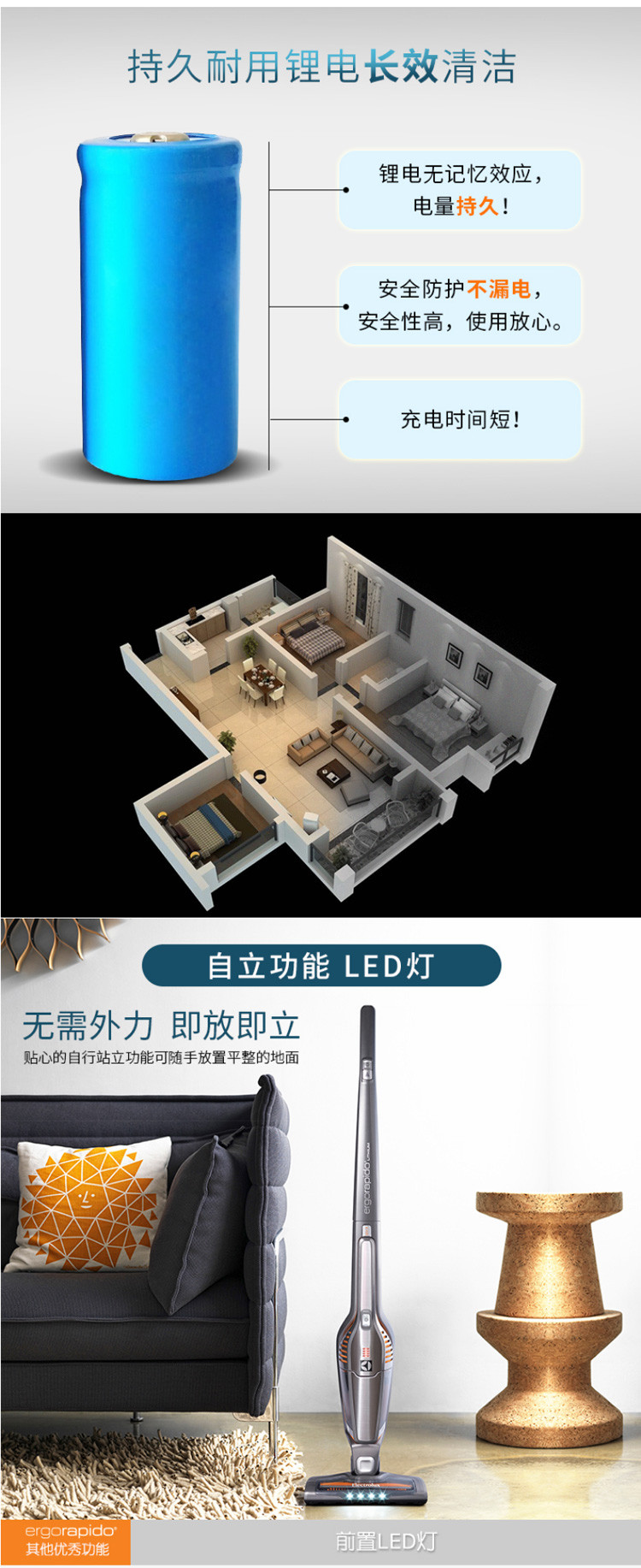 伊莱克斯Electrolux无线吸尘器ZB3013家用手持式除螨