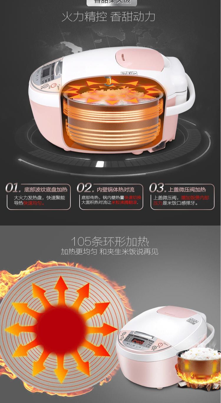 美的/MIDEA 3L迷你电饭煲24小时预蒸汽阀黄晶内胆家用电饭煲约微压MB-WFS3018Q