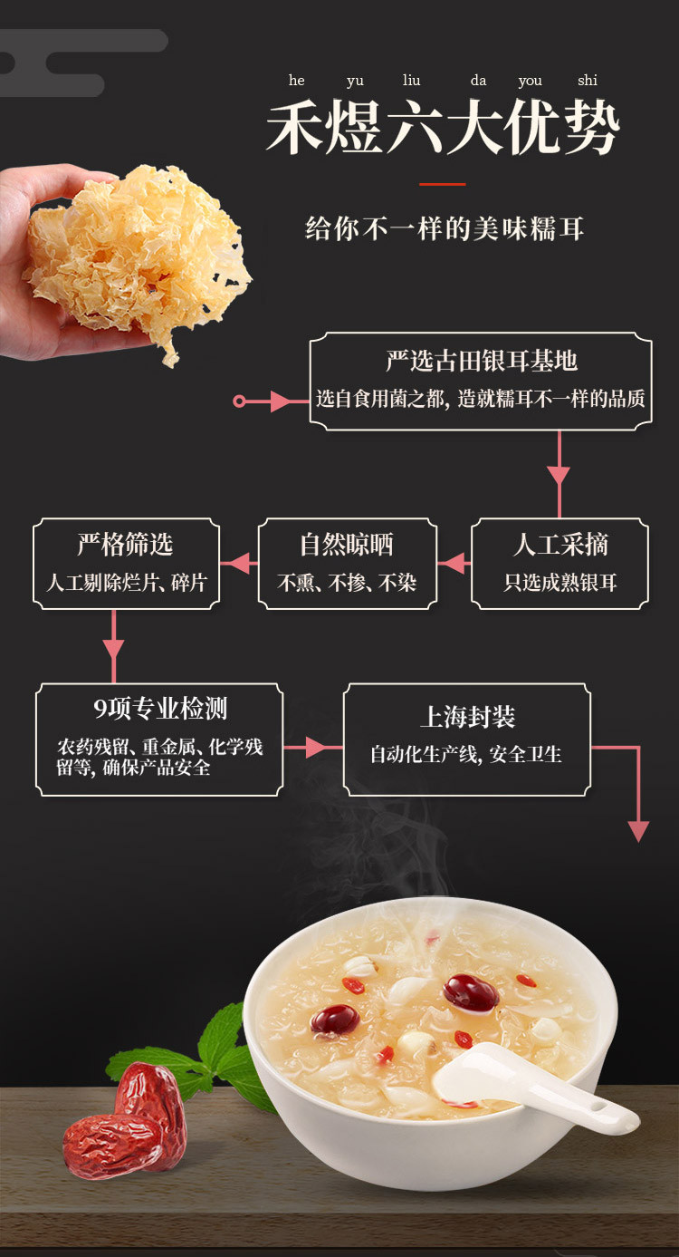 厂家直销 包邮 禾煜 即糯银耳108g糯耳 白木耳 福建古田特产  易出胶质 百合桂圆银耳莲子羹配料