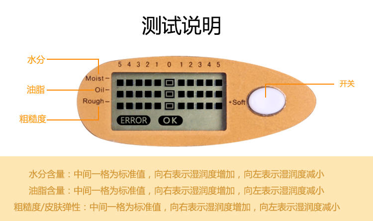 KASRROW/凯仕乐 KSR-B1281水分检测笔 三合一格子皮肤水分笔 白色