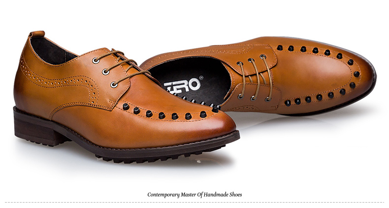 Zero零度内增高皮鞋时尚铆钉男鞋真皮手工潮流增高正装皮鞋F6550