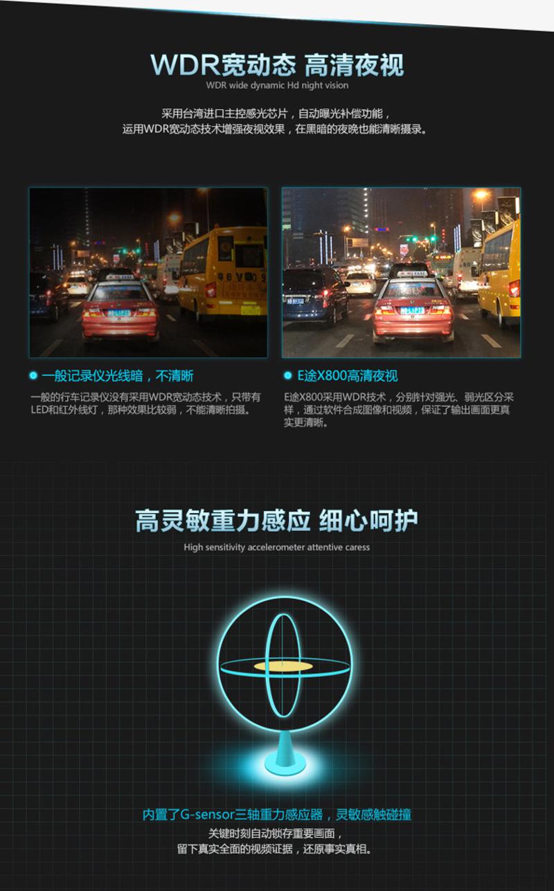 E途导航仪车载行车记录仪高清夜视记录仪+8G内存卡 X800