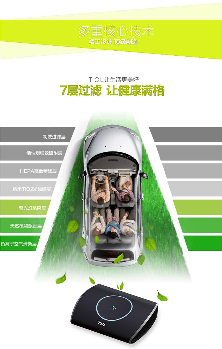  TCL 车载空气净化器 触摸式控制 等离子净化技术 TCJ-F16E