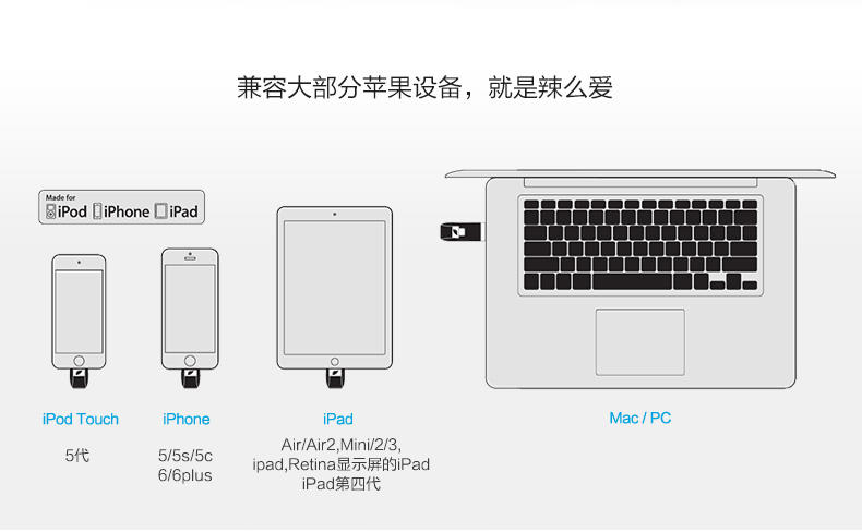 DM 苹果手机平板电脑专用U盘64G ADP002 iPhone手机双插头u盘 两用直插式手机U盘