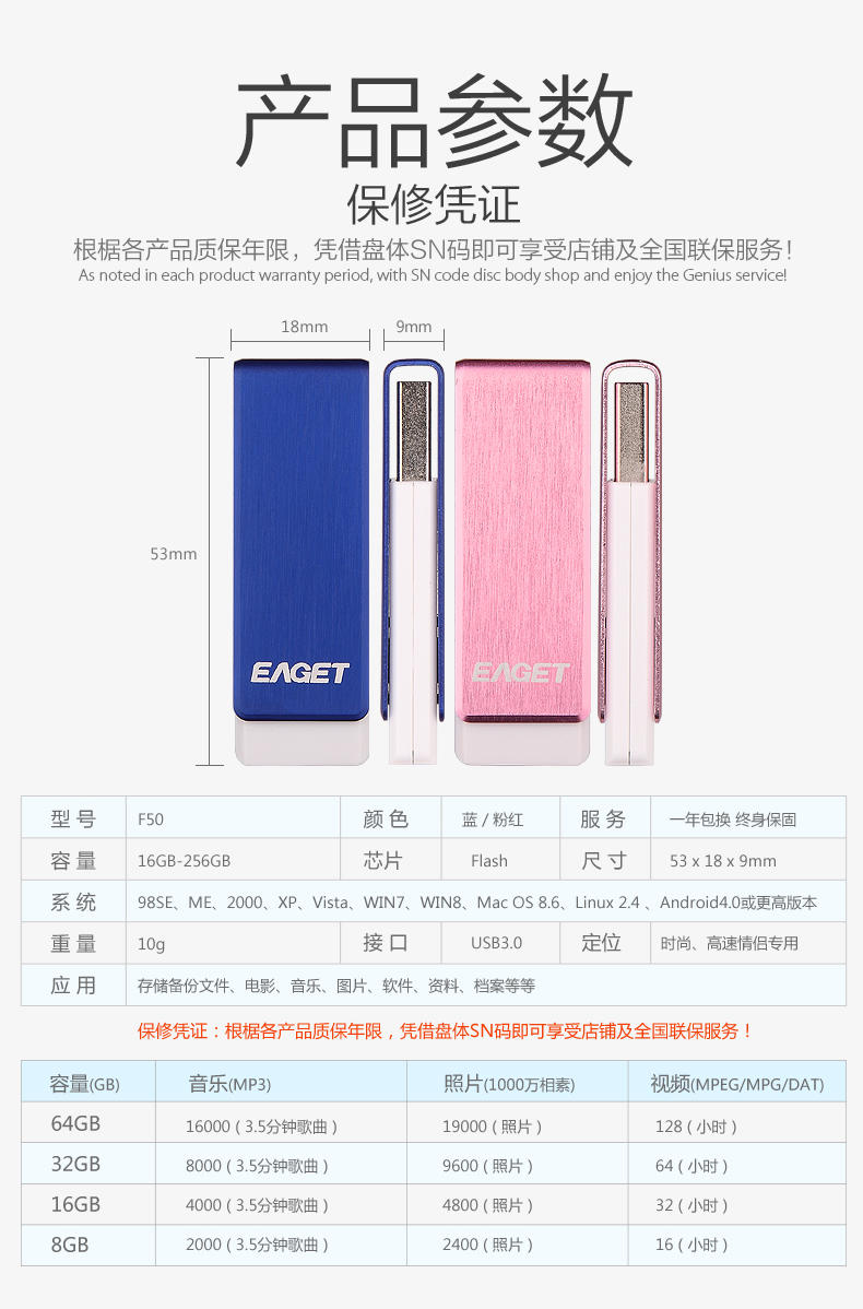 忆捷（EAGET） F50 USB3.0高速金属U盘128G 创意旋转优盘 情侣u盘