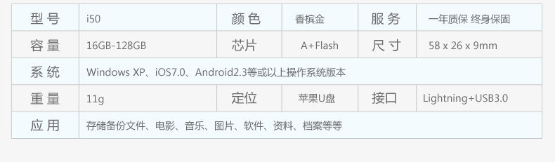 EAGET忆捷 i50 64G USB3.0 官方MFI认证 双插头接口u盘 苹果手机U盘电脑通用