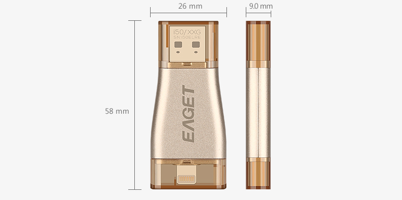 EAGET忆捷 i50 64G USB3.0 官方MFI认证 双插头接口u盘 苹果手机U盘电脑通用