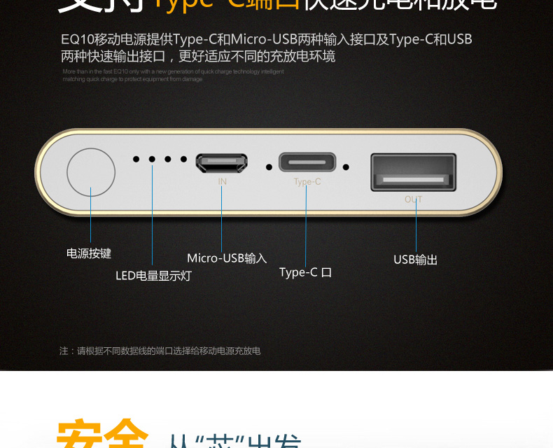 Eaget/忆捷 EQ10聚合物移动电源10000毫安 QC3.0快充type-C充电宝大容量