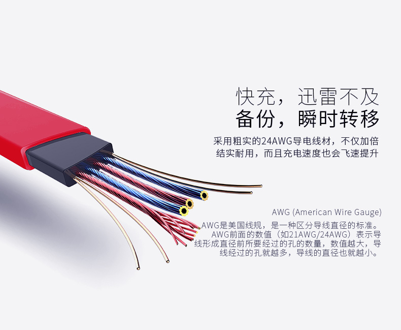 i-mu幻响 中国红二合一数据线 一体双面插头 7/6s安卓苹果通用充电线