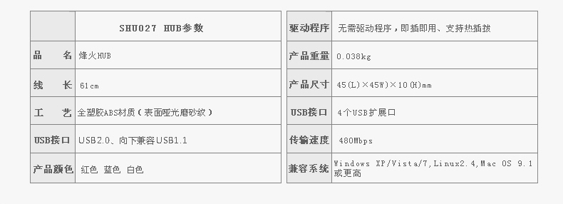 SSK飚王 SHU027烽火 一拖4口USB集线器 HUB 高速USB2.0 分线器4口扩展