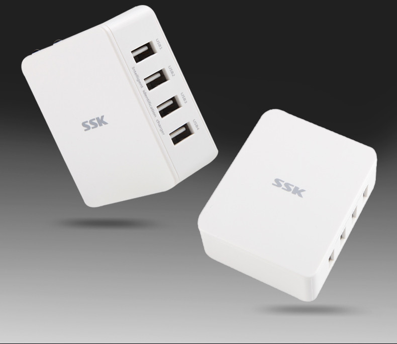 SSK飚王4口USB充电器充电头 2.4A快充USB充电器 通用安卓苹果手机
