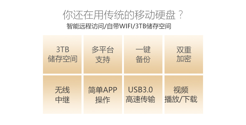 SSK飚王 雪狐 家庭存储SSM-F100 3TB大容量无线WIFI智能存储器 移动硬盘