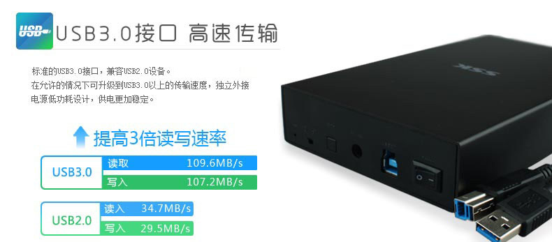 SSK飚王 品致HE-S3300 3.5寸金属移动硬盘盒USB3.0 支持台式机硬盘 sata接口