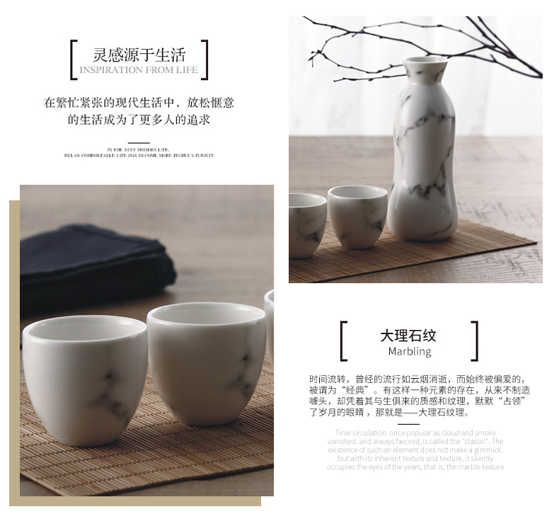 凯米/KIMI 陶瓷 纯色 简约 茶杯 茶壶 大理石纹日式茶具套装四件套