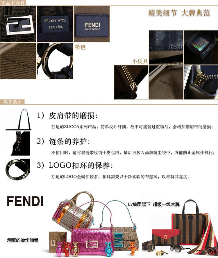 芬迪 Fendi 男款双F图案牛皮饰边手拎拉链公文包 7VA345