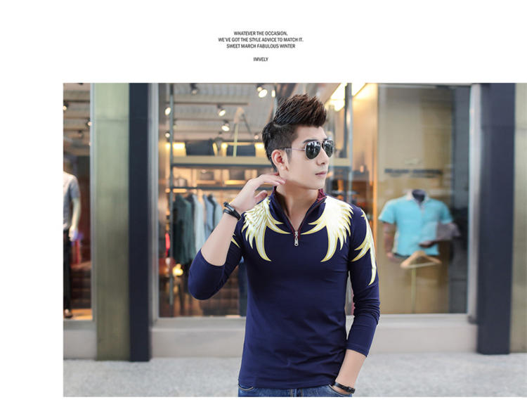 朗欣拼色男装韩版潮流男士长袖修身型薄款潮流时尚衣服男长袖中国风长袖T恤S-T9903