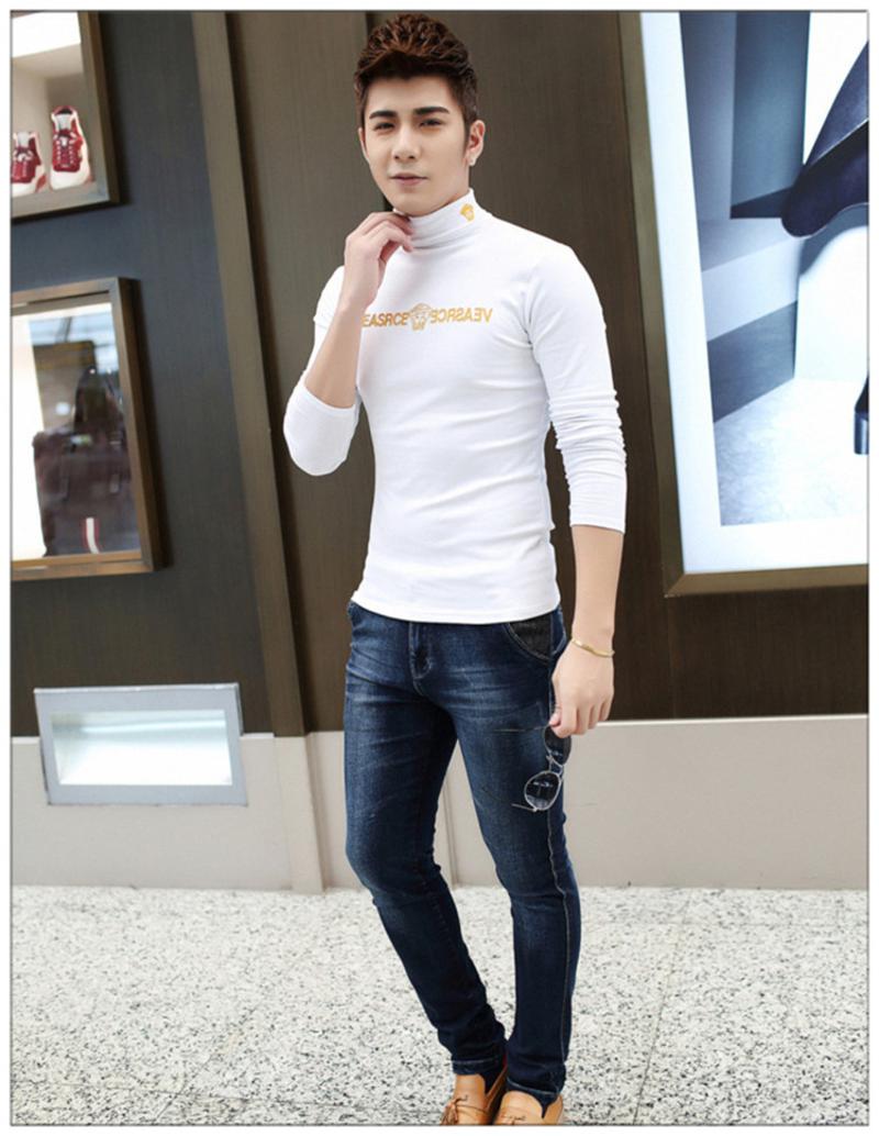 朗欣高领男装韩版潮流男士加绒加厚长袖修身型潮流时尚衣服男长袖T恤S-T96622
