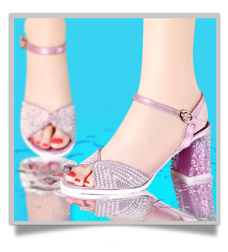 古奇天伦2014夏季时尚水钻女凉鞋英伦粗跟方跟高跟鞋水晶跟鱼嘴鞋女鞋8029