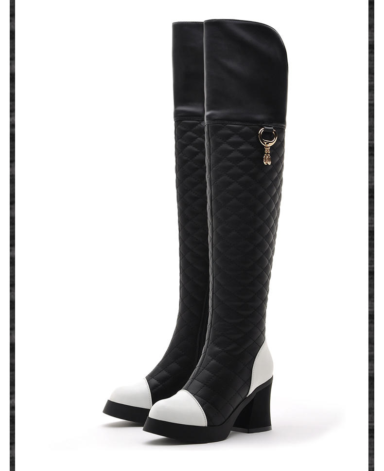 莫蕾蔻蕾秋冬欧美时尚骑士靴加绒长筒靴过膝长靴高跟粗跟防水台女靴子