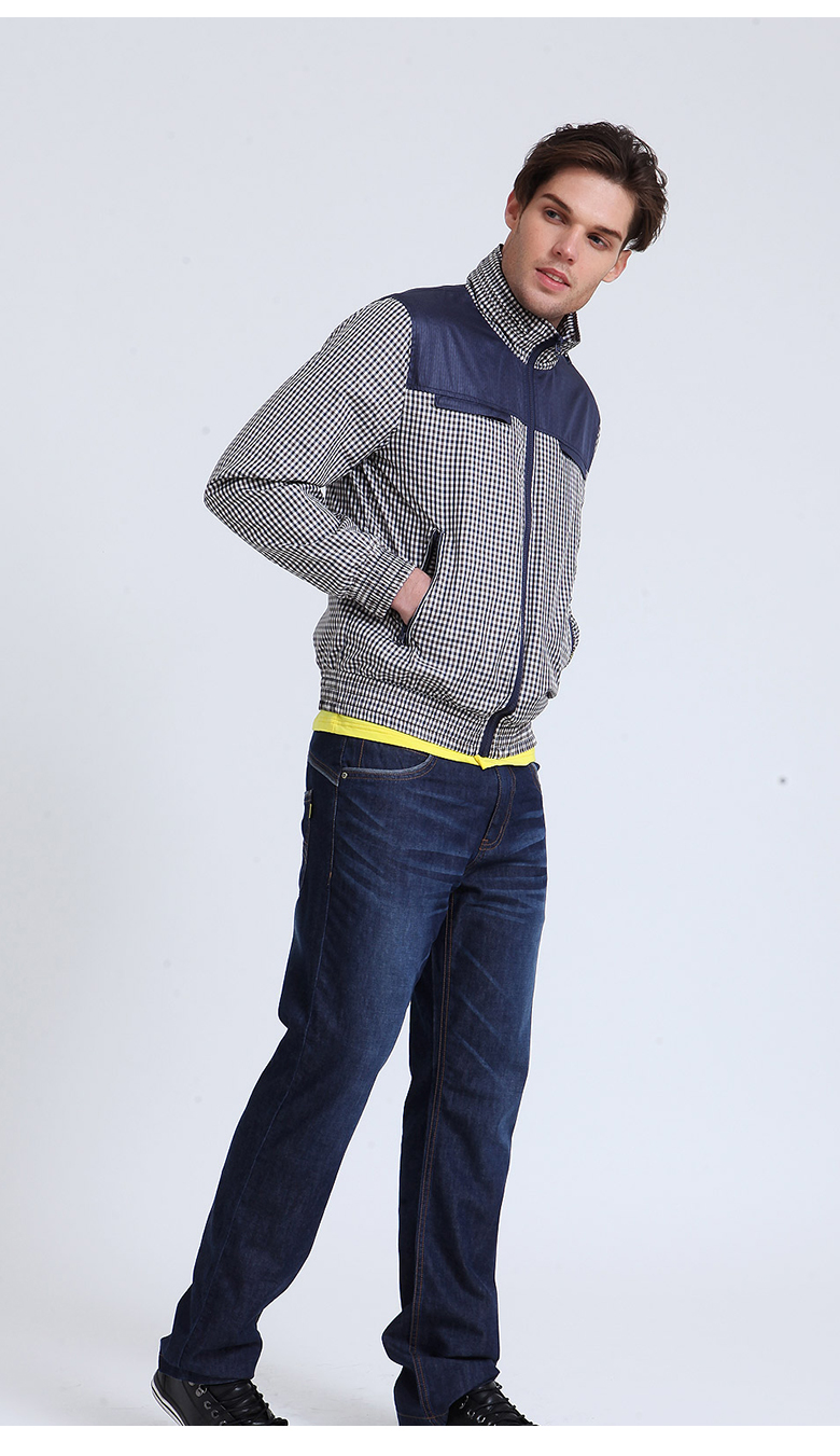 Lesmart莱斯玛特 男士 新款秋装男士外套休闲直筒格纹拼接夹克男装外套 JX13015