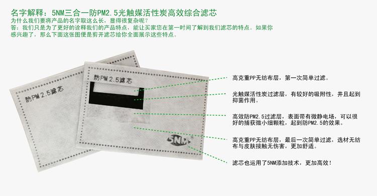 5NM  三合一防PM2.5光触媒活性炭高效综合滤芯滤片（不含口罩）