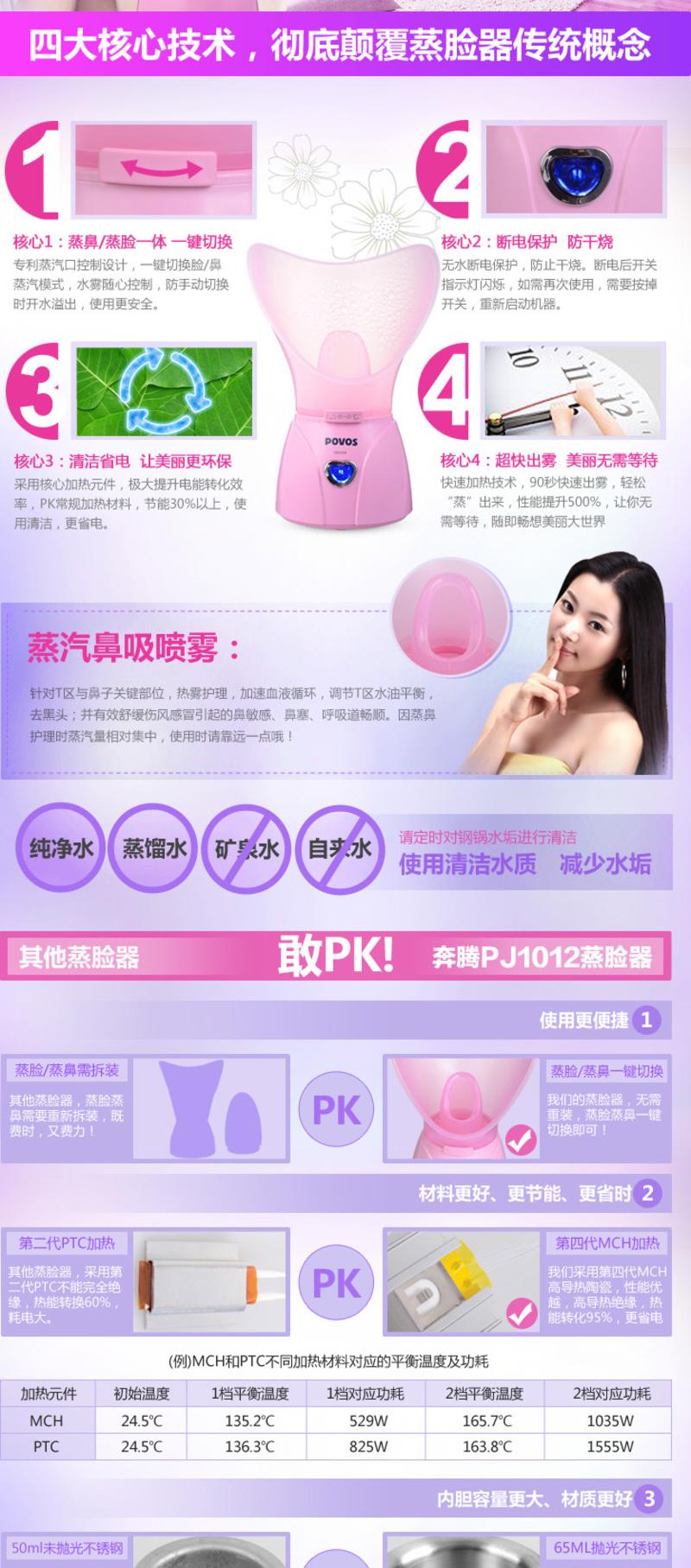 奔腾PJ1012美容蒸脸机蒸脸器蒸脸蒸鼻嫩肤美容仪美容神器