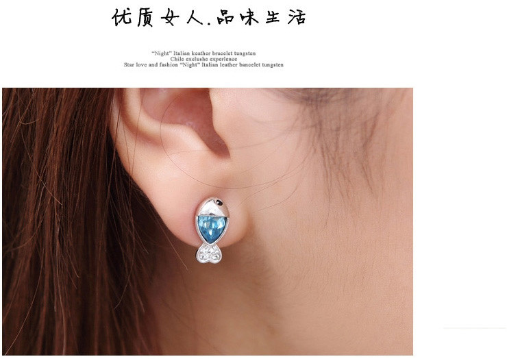 PIN·S/品尚 韩版时尚饰品 耳钉耳环耳饰女钻色耳坠潮流-可爱小鱼儿