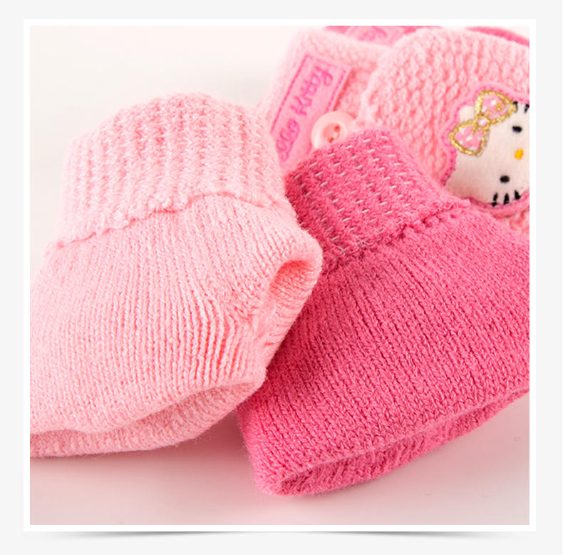 凯蒂猫/HELLOKITTY 女童手套冬保暖五指儿童公主针织翻盖宝宝毛线手套
