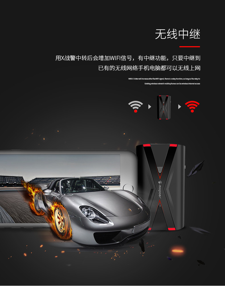 mopoer X战警 wifi充电宝 7800mAh wifi移动电源 3G无线路由器