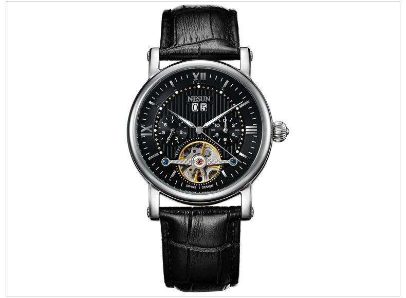 尼尚(Nesun)手表全自动机械手表镂空男表 陀飞轮男士手表 夜光防水 MN9503C