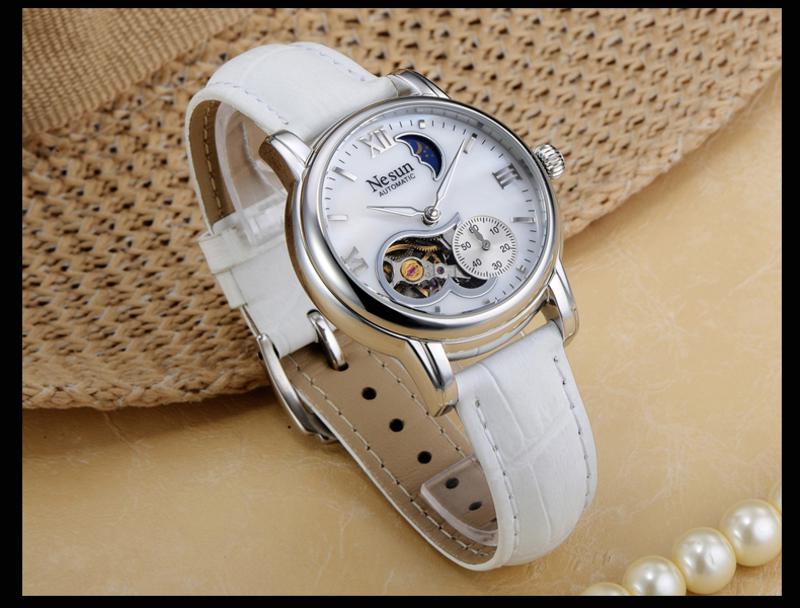 尼尚（Nesun)女士手表 女式机械表 时尚新款女表 皮表带 机械手表 LN9061A