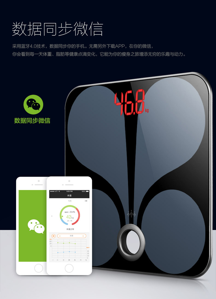 乐心（lifesense）melody 智能体脂秤wifi版人体健康秤 微信互联 （优雅黑）