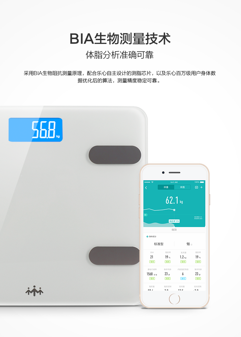 乐心（lifesense）A1-F智能电子秤成人体脂称 家用体重秤精准健康秤