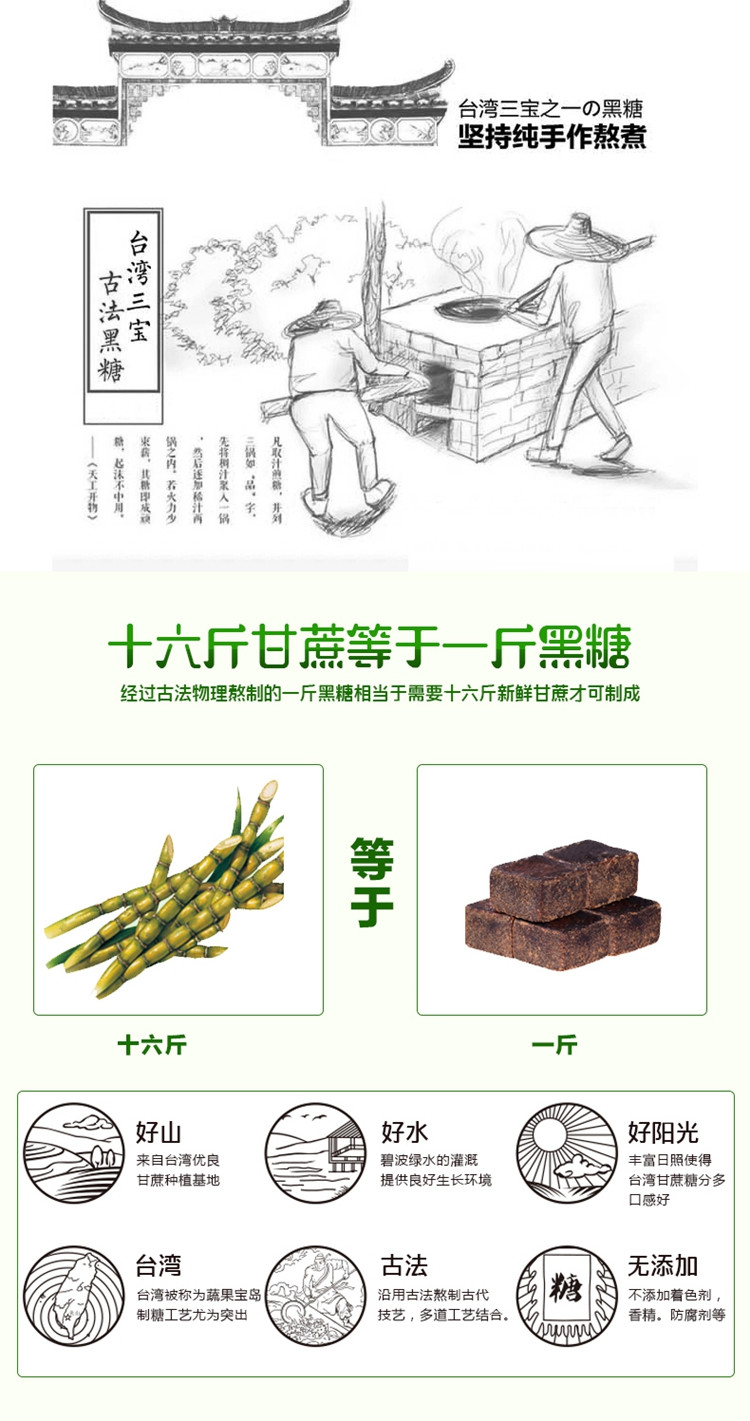 台湾特产有机厨坊桂圆红枣黑糖红糖砖块古法工艺茶汤冲饮