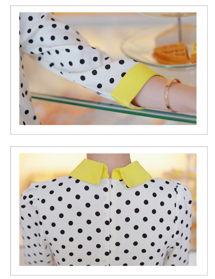 依嬅莎 2014雪纺衫女装新款韩版秋装圆领波点修身长袖女雪纺衫