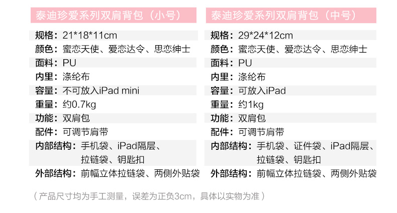 gotrip泰迪熊双肩包可拆卸肩带背包女可爱卡通新款旅行包 GBB0008005-M