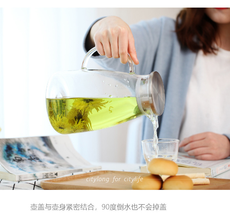 禧天龙 高硼硅耐热玻璃水杯凉水壶冷水壶花茶饮料热饮壶 H-8852