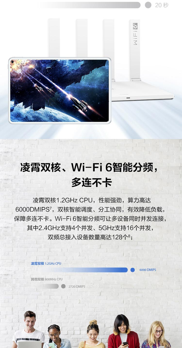 华为 AX3 凌霄双核路由器 WiFi 6 智能分频 多连不卡 无线速率3000M 高速路由